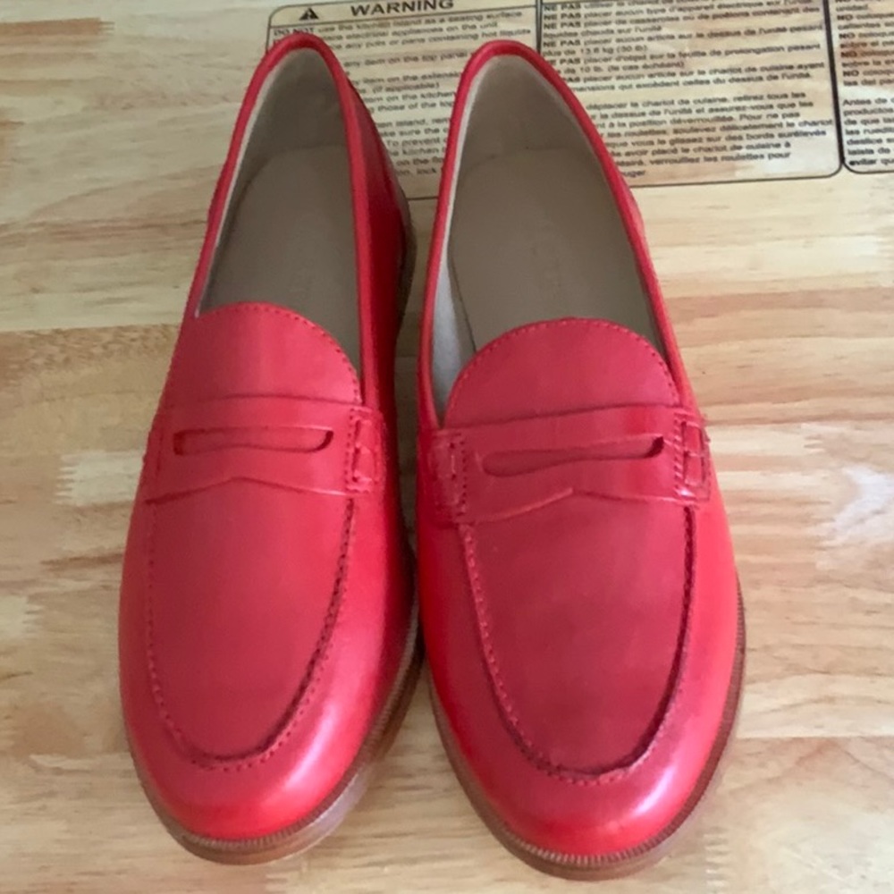 J Crew Ryan Red Leather Penny Loafers Size 7.5